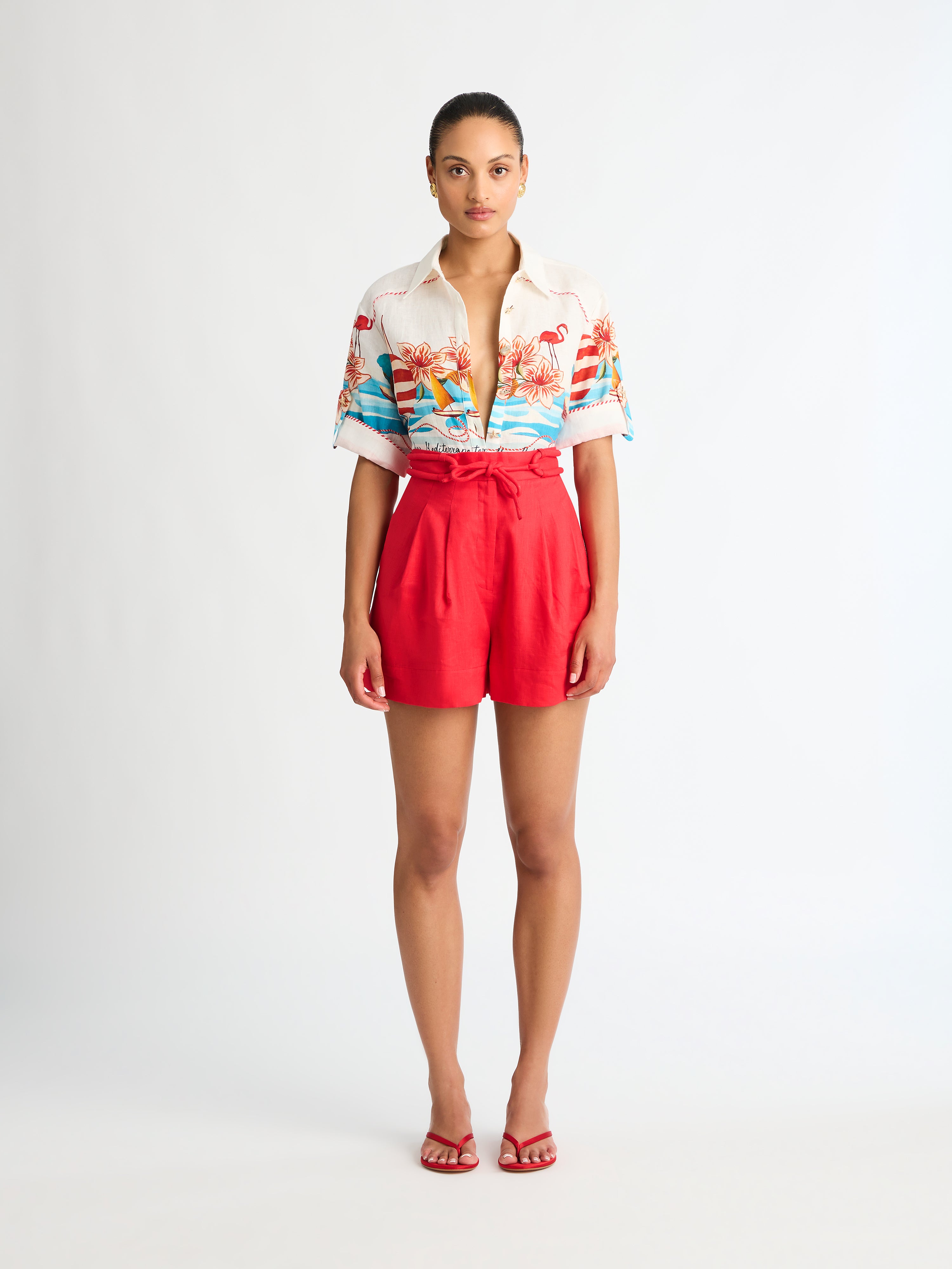 Mia Linen Short Red 100 Linen Shorts SHEIKE
