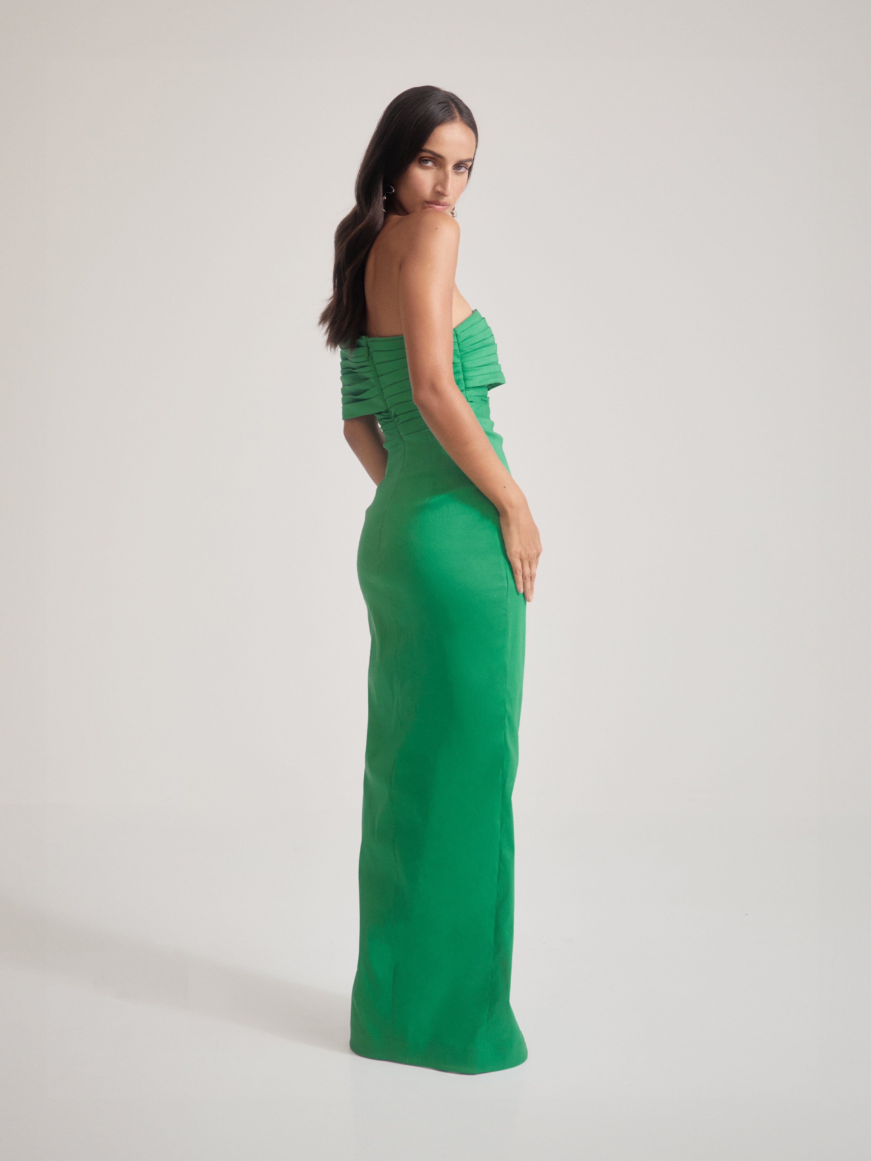 Green fall wedding guest on sale dress