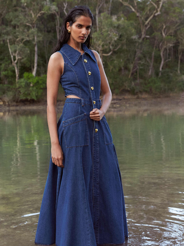 SHEIKE Maeve Denim Maxi Dress Blue 1007155 Campaign Image