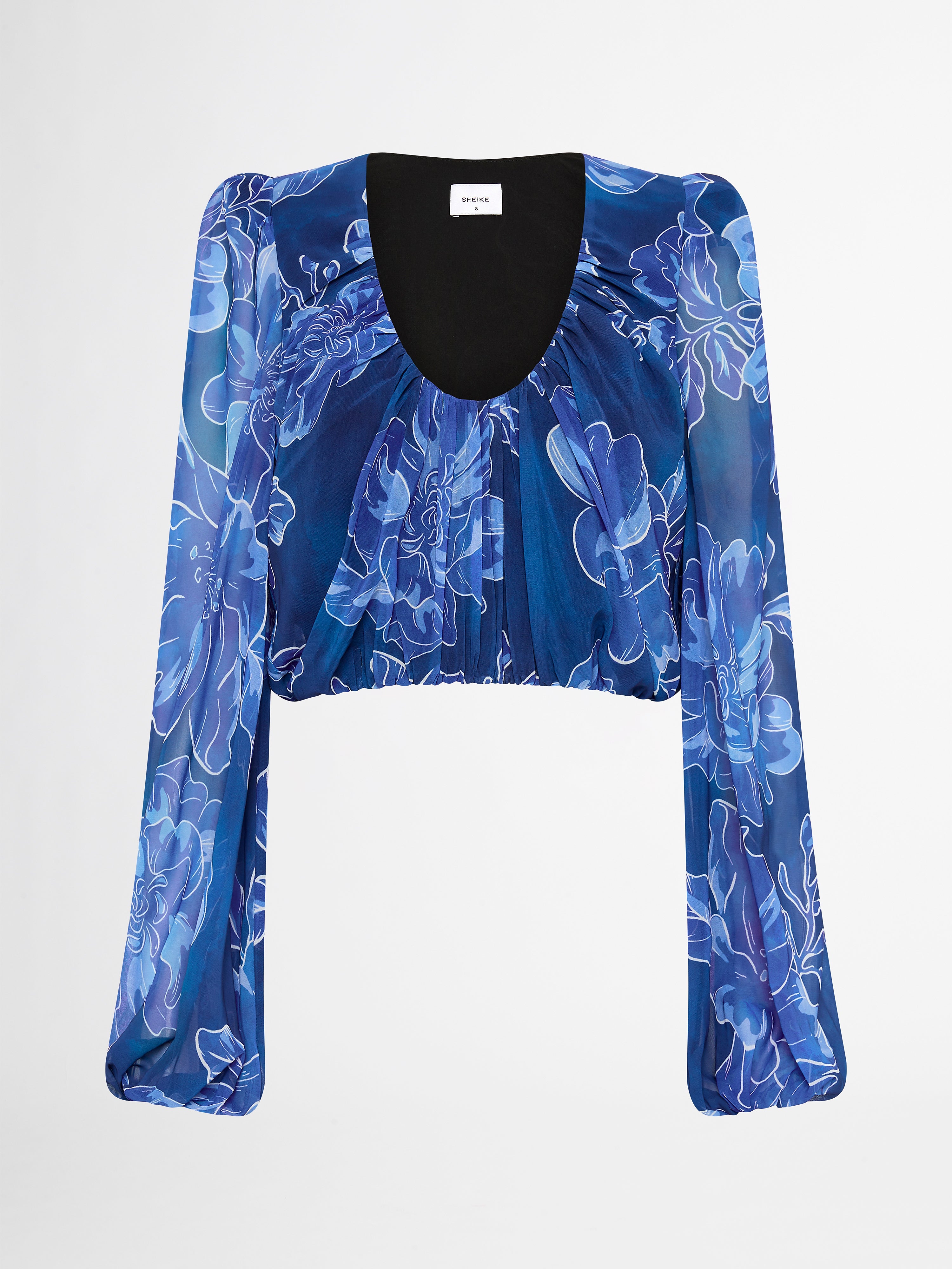 Tokyo Floral Top Blue | Long Sleeve Crop Top | SHEIKE