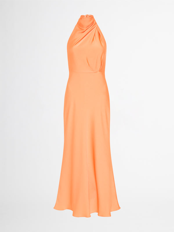 Orange Silk Halter Dress Lara Column Dress – Style Cheat, 59% OFF