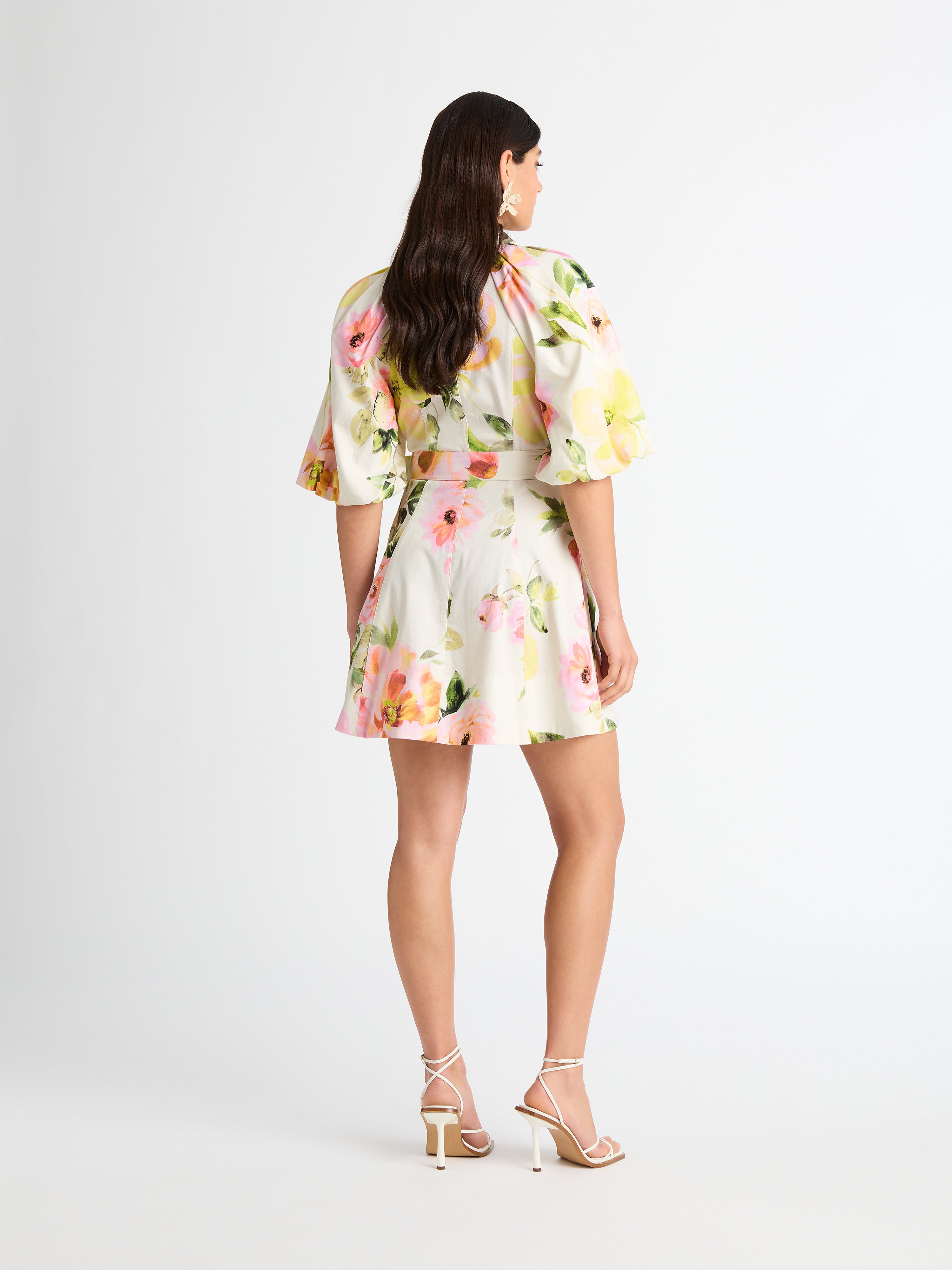 Rosa flora Mini Dress Floral Bubble Sleeve Mini SHEIKE