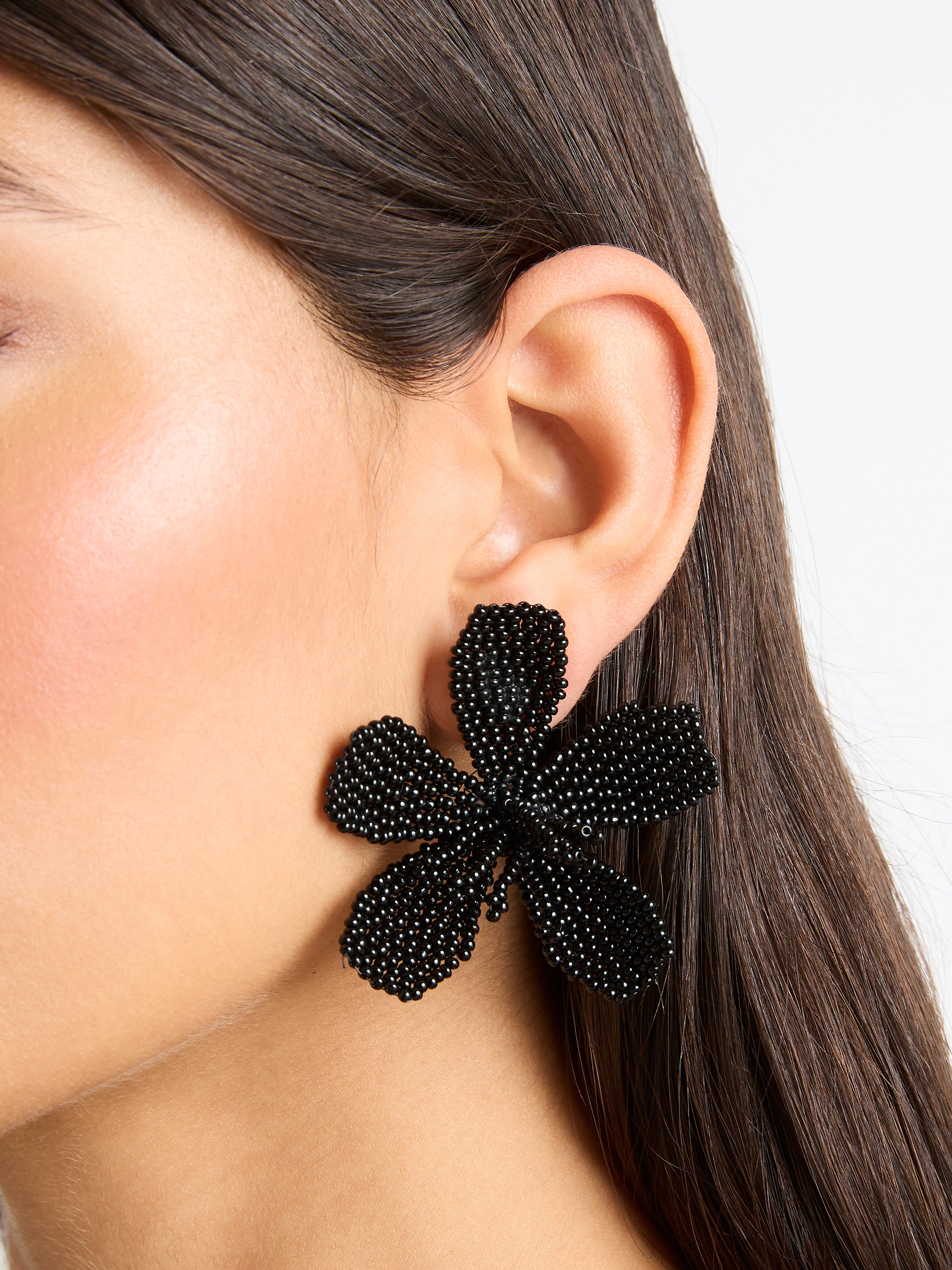 Camelia Earrings Black Beaded Flower Earring SHEIKE
