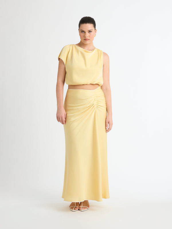 Size12 SHEIKE Milani Midi Skirt Lemon 1007026 Front Image