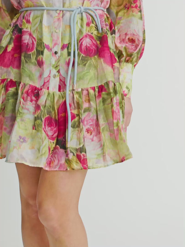 ALLORA LONG SLEEVE MINI FLORAL PRINT DRESS VIDEO